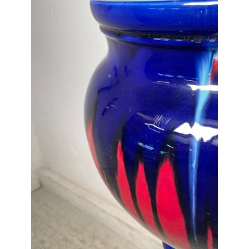 GRANDE VASO CERAMICA CACHEPOT ALZATA ROSSO BUE DESIGN 1900 VINTAGE PORTA FIORI