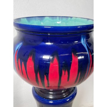 GRANDE VASO CERAMICA CACHEPOT ALZATA ROSSO BUE DESIGN 1900 VINTAGE PORTA FIORI