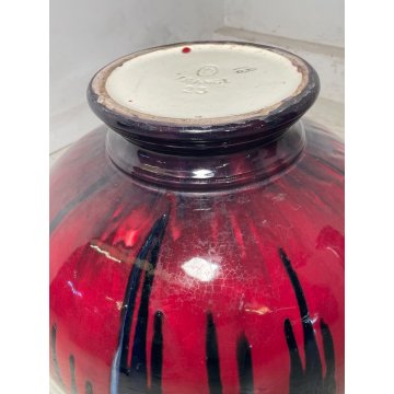 GRANDE VASO CERAMICA CACHEPOT ALZATA ROSSO BUE DESIGN 1900 VINTAGE PORTA FIORI