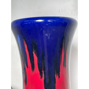 GRANDE VASO CERAMICA CACHEPOT ALZATA ROSSO BUE DESIGN 1900 VINTAGE PORTA FIORI