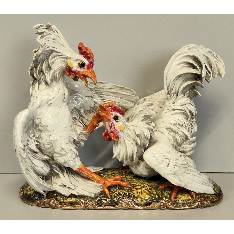 SCULTURA CERAMICA Carlo Mollica ANNI 40 Galli Combattenti STATUE Fighting Cocks