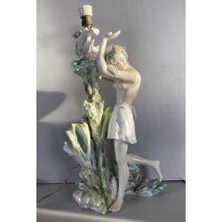 LAMPADA TAVOLO ABATJOURS SCULTURA PORCELLANA V.B.C.M. SMALTO  42 cm LIBERTY '900