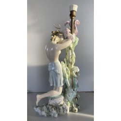 LAMPADA TAVOLO ABATJOURS SCULTURA PORCELLANA V.B.C.M. SMALTO  42 cm LIBERTY '900