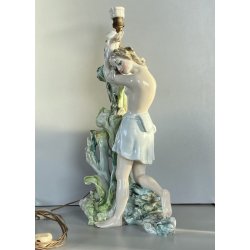 LAMPADA TAVOLO ABATJOURS SCULTURA PORCELLANA V.B.C.M. SMALTO  42 cm LIBERTY '900