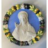 DECORAZIONE CERAMICA TONDO PARETE BASSORILIEVO SACRO CUORE Gesù STILE ROBBIANO