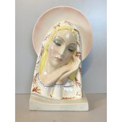 SCULTURA CERAMICA a COLAGGIO VOLTO MADONNA Mater Dulcis IGNI FORNACE TORINO '30