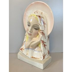 SCULTURA CERAMICA a COLAGGIO VOLTO MADONNA Mater Dulcis IGNI FORNACE TORINO '30