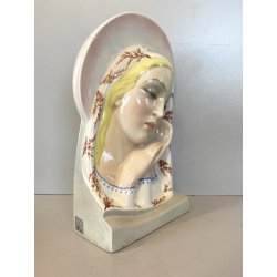 SCULTURA CERAMICA a COLAGGIO VOLTO MADONNA Mater Dulcis IGNI FORNACE TORINO '30