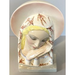 SCULTURA CERAMICA a COLAGGIO VOLTO MADONNA Mater Dulcis IGNI FORNACE TORINO '30