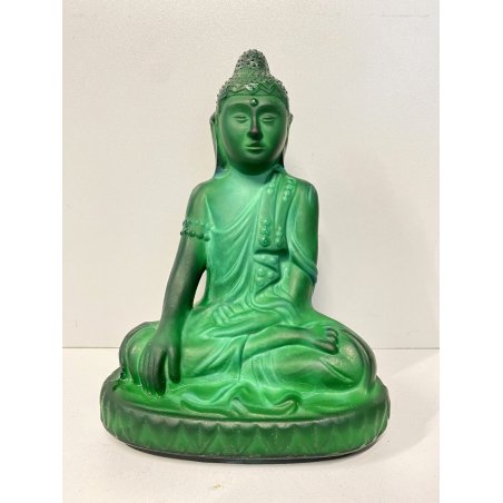 ANTICA SCULTURA BUDDHA Art Decò  PASTA VETRO VERDE MALACHITE BOHEMIAN ART 21cm/h