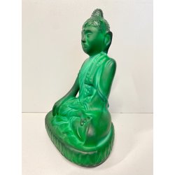 ANTICA SCULTURA BUDDHA Art Decò  PASTA VETRO VERDE MALACHITE BOHEMIAN ART 21cm/h