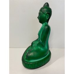 ANTICA SCULTURA BUDDHA Art Decò  PASTA VETRO VERDE MALACHITE BOHEMIAN ART 21cm/h