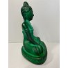 ANTICA SCULTURA BUDDHA Art Decò  PASTA VETRO VERDE MALACHITE BOHEMIAN ART 21cm/h