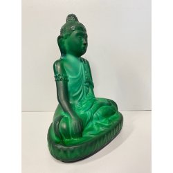 ANTICA SCULTURA BUDDHA Art Decò  PASTA VETRO VERDE MALACHITE BOHEMIAN ART 21cm/h