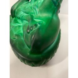 ANTICA SCULTURA BUDDHA Art Decò  PASTA VETRO VERDE MALACHITE BOHEMIAN ART 21cm/h