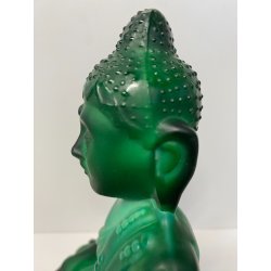 ANTICA SCULTURA BUDDHA Art Decò  PASTA VETRO VERDE MALACHITE BOHEMIAN ART 21cm/h