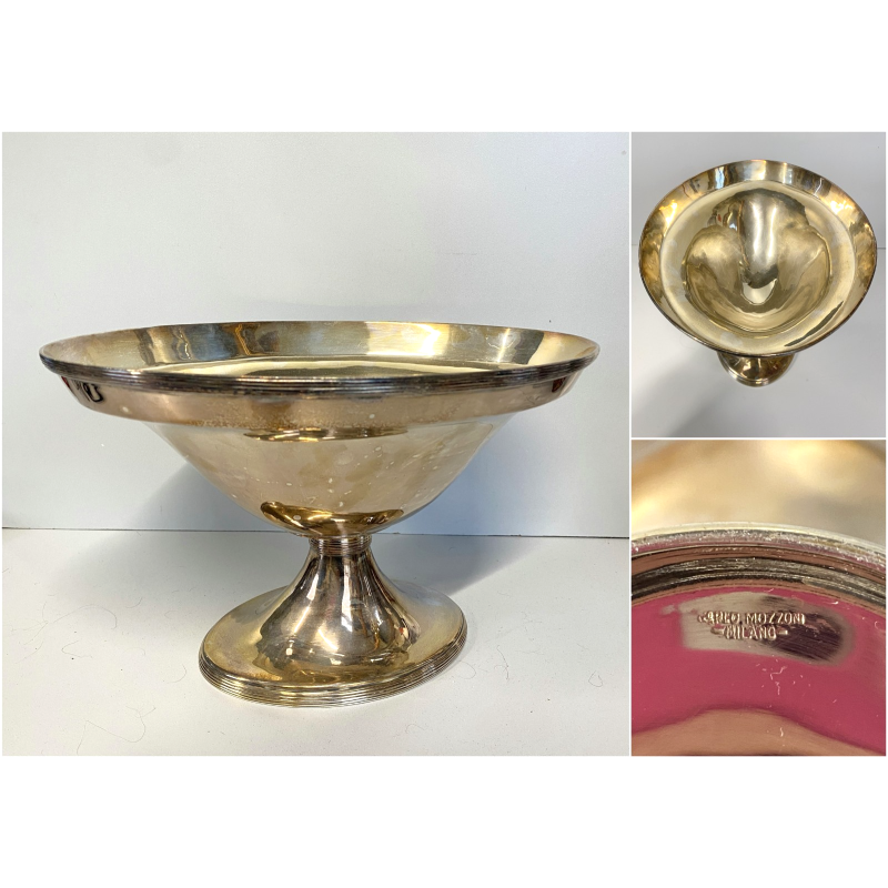 CENTROTAVOLA COPPA ALZATA OVALE Carlo Mozzoni ARGENTATO MID CENTURY 19 cm/h