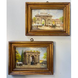COPPIA MINIATURE OLIO Prada VECCHIA MILANO Porta Magenta Porta Garibaldi '900
