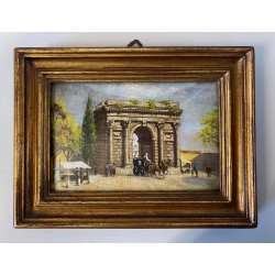 COPPIA MINIATURE OLIO Prada VECCHIA MILANO Porta Magenta Porta Garibaldi '900