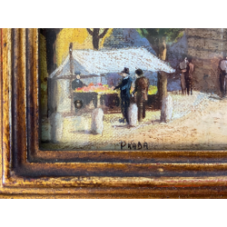 COPPIA MINIATURE OLIO Prada VECCHIA MILANO Porta Magenta Porta Garibaldi '900