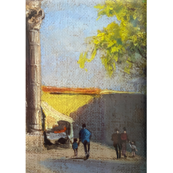 COPPIA MINIATURE OLIO Prada VECCHIA MILANO Porta Magenta Porta Garibaldi '900