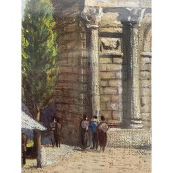 COPPIA MINIATURE OLIO Prada VECCHIA MILANO Porta Magenta Porta Garibaldi '900