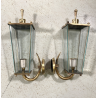 COPPIA APPLIQUE ESTERNO METALLO DORATO VETRO MOLATO WALL LAMP MID CENTURY MODERN