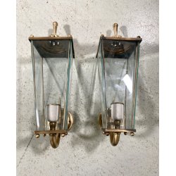 COPPIA APPLIQUE ESTERNO METALLO DORATO VETRO MOLATO WALL LAMP MID CENTURY MODERN