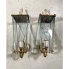 COPPIA APPLIQUE ESTERNO METALLO DORATO VETRO MOLATO WALL LAMP MID CENTURY MODERN