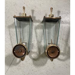 COPPIA APPLIQUE ESTERNO METALLO DORATO VETRO MOLATO WALL LAMP MID CENTURY MODERN