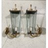 COPPIA APPLIQUE ESTERNO METALLO DORATO VETRO MOLATO WALL LAMP MID CENTURY MODERN
