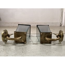 COPPIA APPLIQUE ESTERNO METALLO DORATO VETRO MOLATO WALL LAMP MID CENTURY MODERN