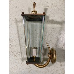 COPPIA APPLIQUE ESTERNO METALLO DORATO VETRO MOLATO WALL LAMP MID CENTURY MODERN