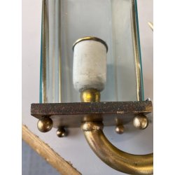 COPPIA APPLIQUE ESTERNO METALLO DORATO VETRO MOLATO WALL LAMP MID CENTURY MODERN