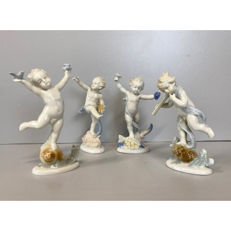 4 FIGURE PORCELLANA Metzler & Ortloff CHERUBINI PUTTI QUATTRO STAGIONI GERMANY