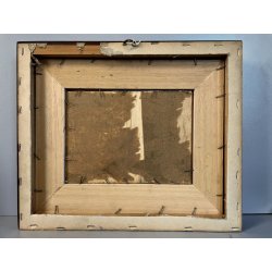 PICCOLO QUADRO DIPINTO OLIO Firmato PAESAGGIO COSTIERO MARINA ISOLA ONDE SCOGLI