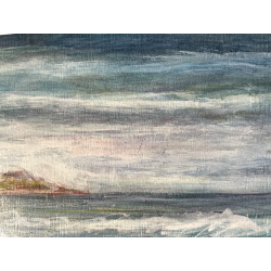 PICCOLO QUADRO DIPINTO OLIO Firmato PAESAGGIO COSTIERO MARINA ISOLA ONDE SCOGLI