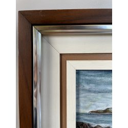 PICCOLO QUADRO DIPINTO OLIO Firmato PAESAGGIO COSTIERO MARINA ISOLA ONDE SCOGLI