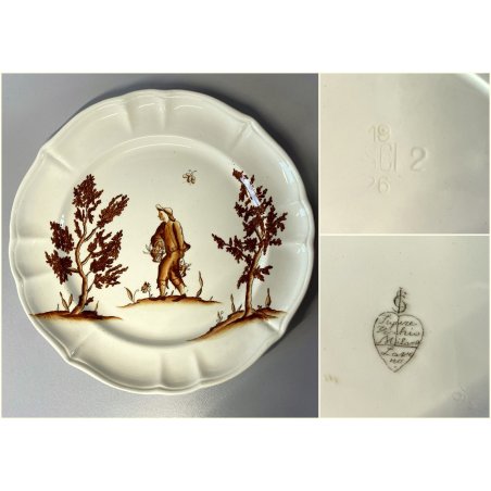 PIATTO DECORATIVO CERAMICA SCI LAVENO Guido Andlovitz  FIGURE VECCHIA MILANO '30