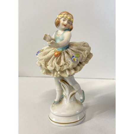 FIGURA STATUINA PORCELLANA BALLERINA TUTU  12498/18 PIZZO DRESDA 12cm/h GERMANY
