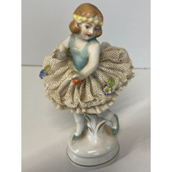 FIGURA STATUINA PORCELLANA BALLERINA TUTU  12498/18 PIZZO DRESDA 12cm/h GERMANY