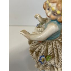 FIGURA STATUINA PORCELLANA BALLERINA TUTU  12498/18 PIZZO DRESDA 12cm/h GERMANY