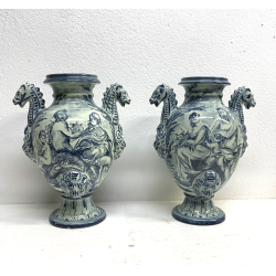 COPPIA VASO IDRIA MAIOLICA CE. AS. BIANCO BLU ALBISOLA 34 cm/h '60