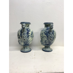 COPPIA VASO IDRIA MAIOLICA CE. AS. BIANCO BLU ALBISOLA 34 cm/h '60