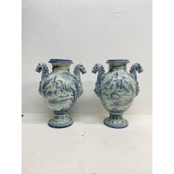 COPPIA VASO IDRIA MAIOLICA CE. AS. BIANCO BLU ALBISOLA 34 cm/h '60