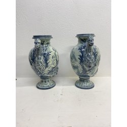 COPPIA VASO IDRIA MAIOLICA CE. AS. BIANCO BLU ALBISOLA 34 cm/h '60
