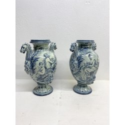 COPPIA VASO IDRIA MAIOLICA CE. AS. BIANCO BLU ALBISOLA 34 cm/h '60