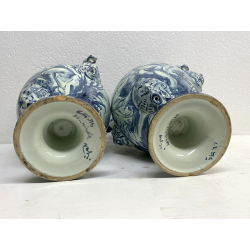 COPPIA VASO IDRIA MAIOLICA CE. AS. BIANCO BLU ALBISOLA 34 cm/h '60