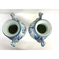 COPPIA VASO IDRIA MAIOLICA CE. AS. BIANCO BLU ALBISOLA 34 cm/h '60