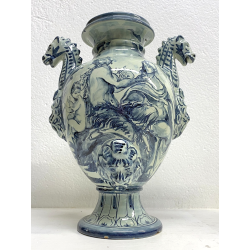 COPPIA VASO IDRIA MAIOLICA CE. AS. BIANCO BLU ALBISOLA 34 cm/h '60